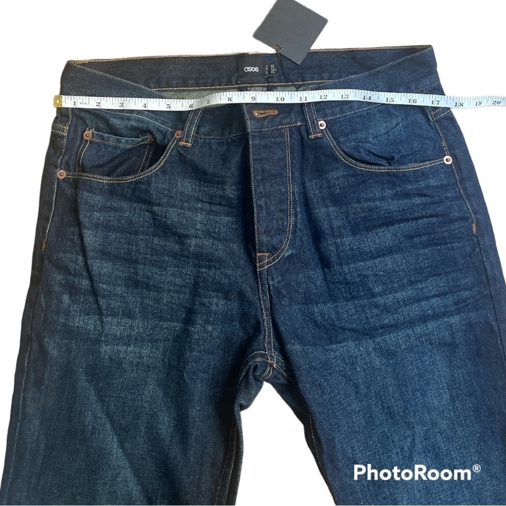 ASOS Dark Blue Wash Distressed Jeans Men’s 32x32 Button Fly Cotton Denim NWT - Picture 6 of 10